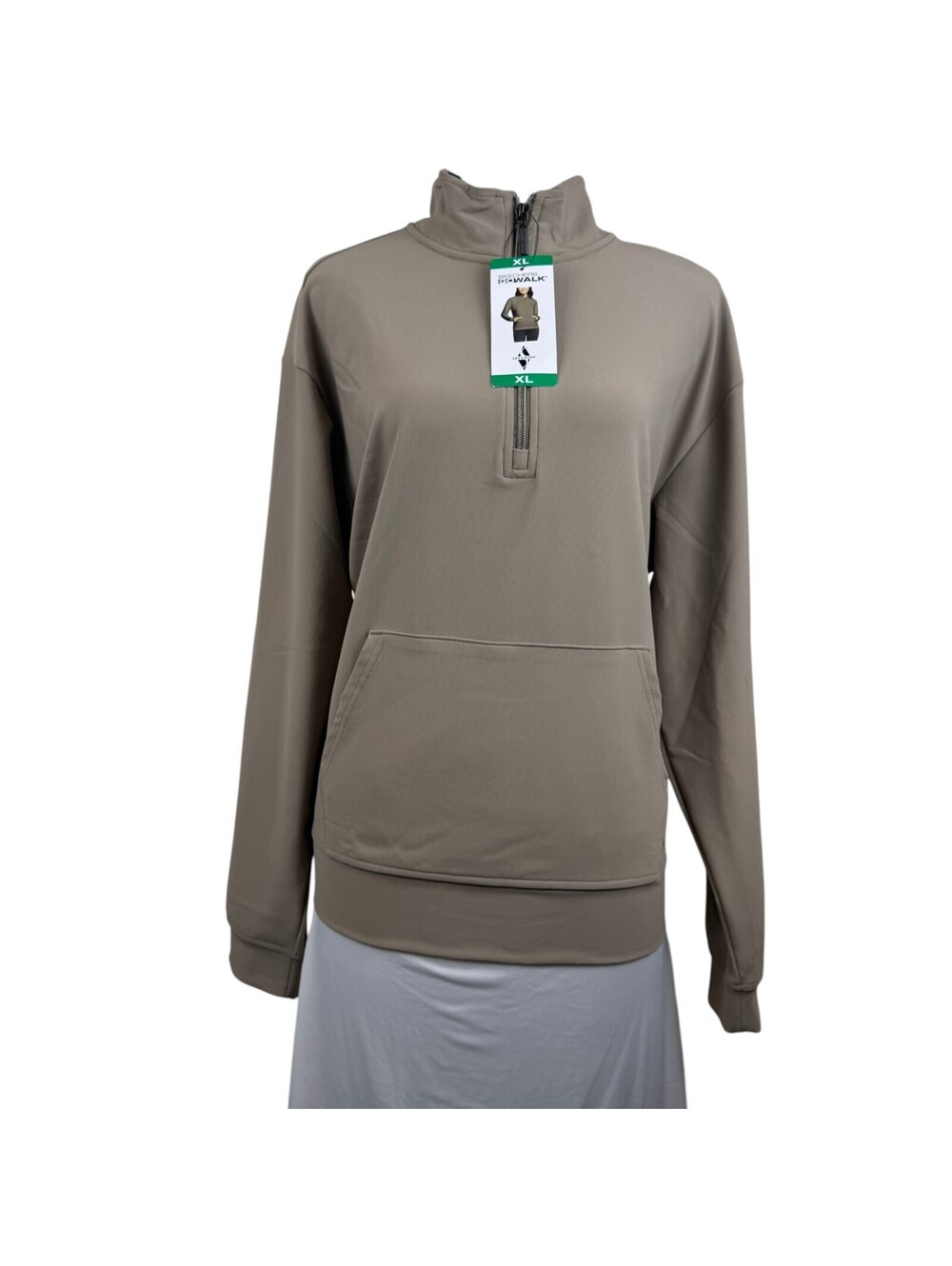 Skechers GO WALK Luxe Womens XL 1/4 Zip Pullover Ribbed Mock Neck Taupe NWT